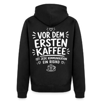 Vor dem ersten Kaffee - Unisex Premium Bio Zip Hoodie - Schwarz - Hinten - Nico (187cm)