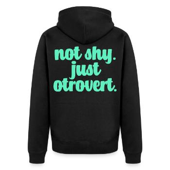 Nicht schüchtern Otrovertiert - Unisex Premium Bio Zip Hoodie - Schwarz - Hinten - Nico (187cm)