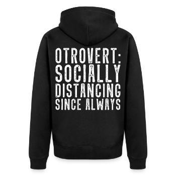 Otrovert Social Distancing - Unisex Premium Organic Zip Hoodie - black - Back - Nico (187cm)