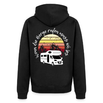 Wenn die Berge rufen, Camping Wohnmobil - Unisex Premium Bio Zip Hoodie - Schwarz - Hinten - Nico (187cm)