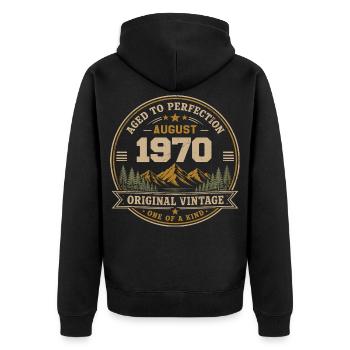 August 1970 Original Birthday Vintage Mountain - Unisex Premium Bio Zip Hoodie - Schwarz - Hinten - Nico (187cm)