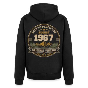 August 1967 Original Geburtstag Vintage Mountain - Unisex Premium Bio Zip Hoodie - Schwarz - Hinten - Nico (187cm)
