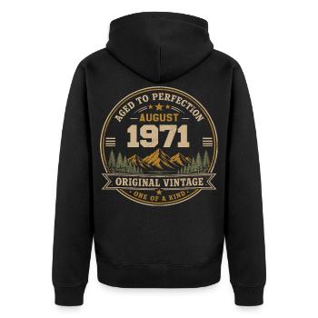August 1971 Original-Geburtstag Vintage Mountain - Unisex Premium Bio Zip Hoodie - Schwarz - Hinten - Nico (187cm)