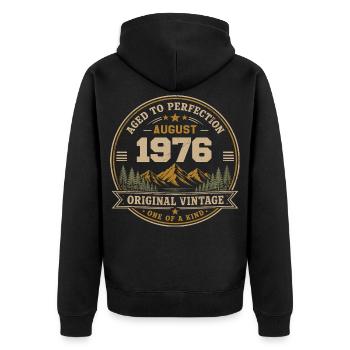 August 1976 Originalgeburtstag Vintage Mountain - Unisex Premium Bio Zip Hoodie - Schwarz - Hinten - Nico (187cm)