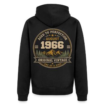 August 1966 Original Geburtstag Vintage Mountain - Unisex Premium Bio Zip Hoodie - Schwarz - Hinten - Nico (187cm)