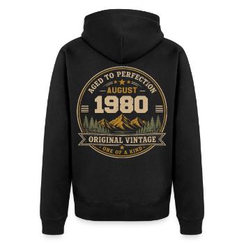 August 1980 Original Geburtstag Vintage Mountain - Unisex Premium Bio Zip Hoodie - Schwarz - Hinten - Nico (187cm)