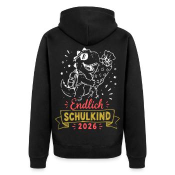 Endlich Schulkind 2026 Dino - Unisex Premium Bio Zip Hoodie - Schwarz - Hinten - Nico (187cm)