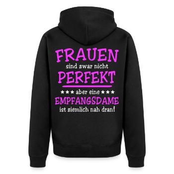 Empfangsdame Sprüche - Unisex Premium Bio Zip Hoodie - Schwarz - Hinten - Nico (187cm)