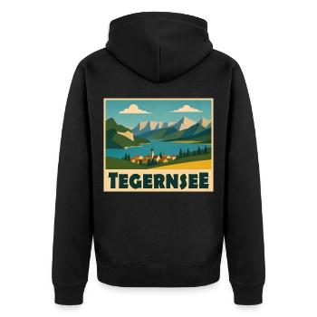 Tegernsee Minimal - Unisex Premium Bio Zip Hoodie - Schwarz - Hinten - Nico (187cm)