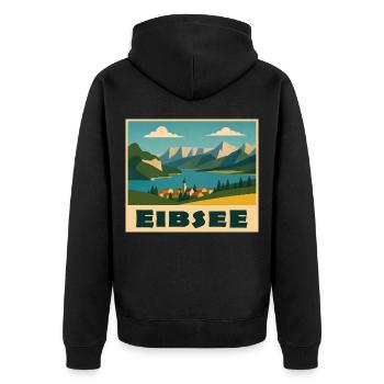 Eibsee Minimal - Unisex Premium Bio Zip Hoodie - Schwarz - Hinten - Nico (187cm)