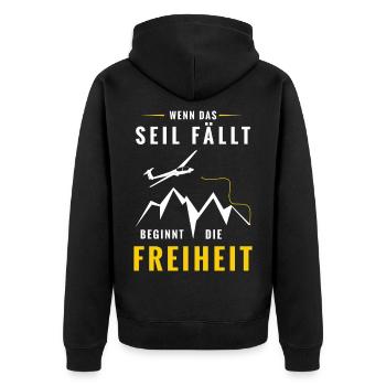 Wenn das Seil fällt beginnt Freiheit - Unisex Premium Bio Zip Hoodie - Schwarz - Hinten - Nico (187cm)