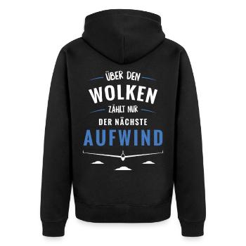 Über den Wolken zählt Aufwind - Unisex Premium Bio Zip Hoodie - Schwarz - Hinten - Nico (187cm)