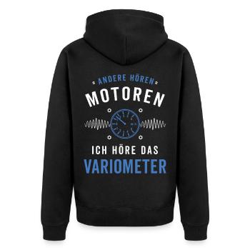 Ich höre das Variometer Segelflug - Unisex Premium Bio Zip Hoodie - Schwarz - Hinten - Nico (187cm)