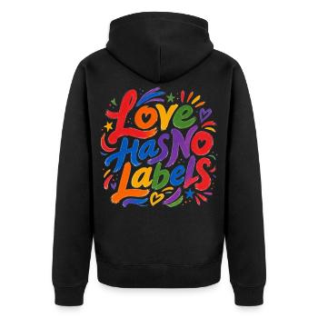 Love Has No Labels für Pride Fans Tshirt Aufkleber - Unisex Premium Bio Zip Hoodie - Schwarz - Hinten - Nico (187cm)