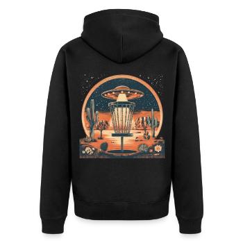 Disc Golf Outfit Lustiges Discgolf T - Unisex Premium Bio Zip Hoodie - Schwarz - Hinten - Nico (187cm)