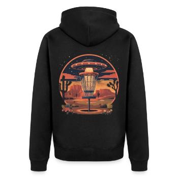 Disc Golf Set UFO Wüste Retro Vintage Kakteen  - Unisex Premium Bio Zip Hoodie - Schwarz - Hinten - Nico (187cm)