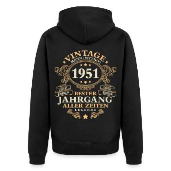 Vintage 1951 Jahrgang Mann 75. Geburtstag - Unisex Premium Bio Zip Hoodie - Schwarz - Hinten - Nico (187cm)