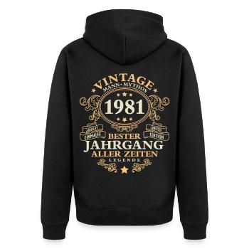 Vintage 1981 Jahrgang Mann 45. Geburtstag - Unisex Premium Bio Zip Hoodie - Schwarz - Hinten - Nico (187cm)