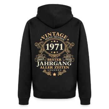 Vintage 1971 Jahrgang Mann 55. Geburtstag - Unisex Premium Bio Zip Hoodie - Schwarz - Hinten - Nico (187cm)