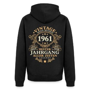 Vintage 1961 Jahrgang Mann 65. Geburtstag - Unisex Premium Bio Zip Hoodie - Schwarz - Hinten - Nico (187cm)