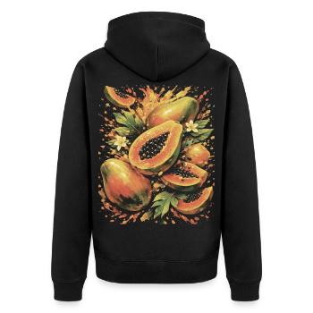 Papaya Tropic exotische Fruchtspritzkunst - Unisex Premium Bio Zip Hoodie - Schwarz - Hinten - Nico (187cm)
