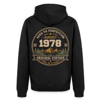 August 1978 Original Birthday Vintage Mountain - Unisex Premium Bio Zip Hoodie - Schwarz - Hinten - Nico (187cm)