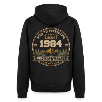 August 1984 Original Birthday Vintage Mountain - Unisex Premium Bio Zip Hoodie - Schwarz - Hinten - Nico (187cm)