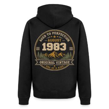 August 1983 Original Geburtstag Vintage Mountain - Unisex Premium Bio Zip Hoodie - Schwarz - Hinten - Nico (187cm)