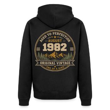 August 1982 Original Birthday Vintage Mountain - Unisex Premium Bio Zip Hoodie - Schwarz - Hinten - Nico (187cm)