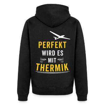 Perfekt wird es mit Thermik Segelflug Gleitflug - Unisex Premium Bio Zip Hoodie - Schwarz - Hinten - Nico (187cm)