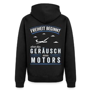 Freiheit beginnt ohne Motor Segelflieger - Unisex Premium Bio Zip Hoodie - Schwarz - Hinten - Nico (187cm)