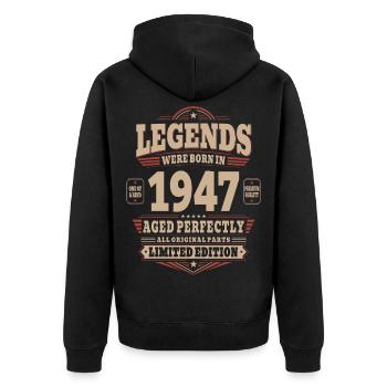 79e anniversaire cadeau Mari 1947 Vintage Retro - Veste à capuche bio Premium Unisexe - noir - Dos - Nico (187cm)