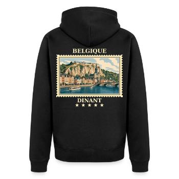 Belgien Dinant Vintage Reisemarke - Unisex Premium Bio Zip Hoodie - Schwarz - Hinten - Nico (187cm)