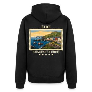 Irland Dingle Vintage Reisemarke - Unisex Premium Bio Zip Hoodie - Schwarz - Hinten - Nico (187cm)
