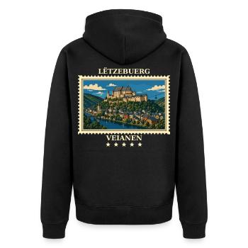 Luxemburg Vianden Vintage Reisemarke - Unisex Premium Bio Zip Hoodie - Schwarz - Hinten - Nico (187cm)