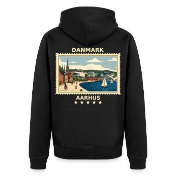 Dänemark Aarhus Vintage Reisemarke - Unisex Premium Bio Zip Hoodie - Schwarz - Hinten - Nico (187cm)
