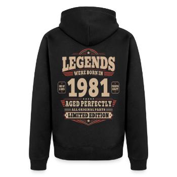 45. Geburtstag Geschenk Mann 1981 Vintage Retro - Unisex Premium Bio Zip Hoodie - Schwarz - Hinten - Nico (187cm)
