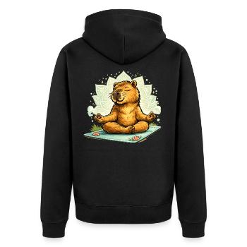 Süßes Capybara beim Yoga - Unisex Premium Bio Zip Hoodie - Schwarz - Hinten - Nico (187cm)
