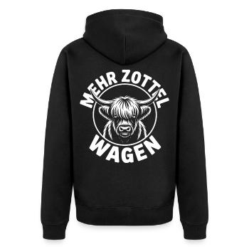 Mehr Zottel wagen - Highlands - Unisex Premium Bio Zip Hoodie - Schwarz - Hinten - Nico (187cm)