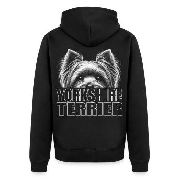 Yorkshire Terrier Porträt mit Schriftzug - Unisex Premium Bio Zip Hoodie - Schwarz - Hinten - Nico (187cm)