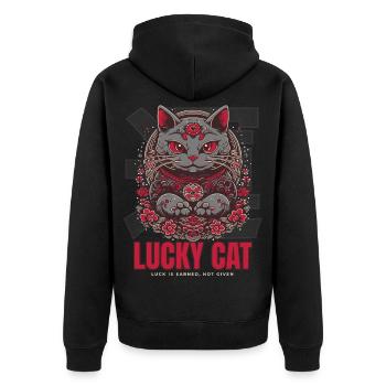 Lucky Cat Glückskatze Maneki Neko Rot - Unisex Premium Bio Zip Hoodie - Schwarz - Hinten - Nico (187cm)