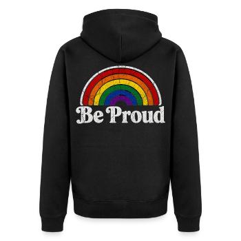Motif arc-en-ciel rétro de la déclaration LGBT Be Proud - Veste à capuche bio Premium Unisexe - noir - Dos - Nico (187cm)