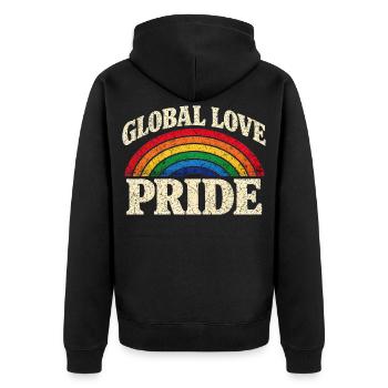 Global Love Pride Regenbogen Vintage T-Shirt  - Unisex Premium Bio Zip Hoodie - Schwarz - Hinten - Nico (187cm)
