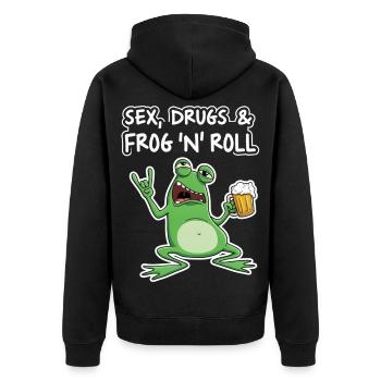 Sex Drugs and Frog N' Roll - Unisex Premium Bio Zip Hoodie - Schwarz - Hinten - Nico (187cm)