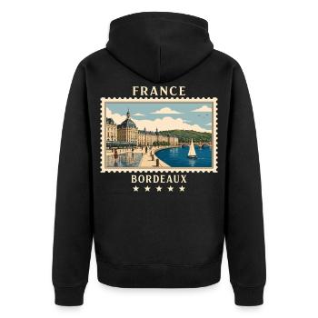 Frankreich Bordeaux Vintage Reisemarke - Unisex Premium Bio Zip Hoodie - Schwarz - Hinten - Nico (187cm)