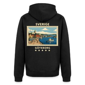 Schweden Göteborg Vintage Reisemarke - Unisex Premium Bio Zip Hoodie - Schwarz - Hinten - Nico (187cm)