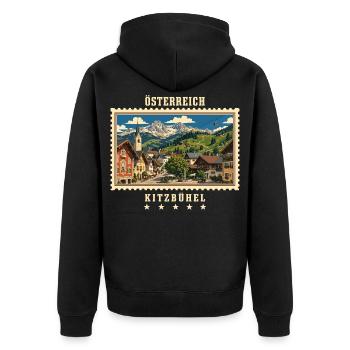 Österreich Kitzbühel Vintage Reisemarke - Unisex Premium Bio Zip Hoodie - Schwarz - Hinten - Nico (187cm)