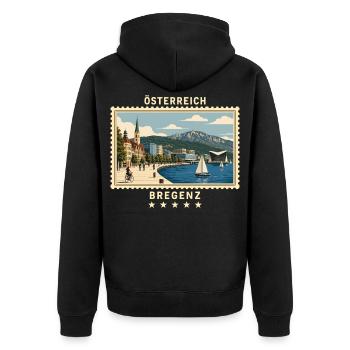 Österreich Bregenz Vintage Reisemarke - Unisex Premium Bio Zip Hoodie - Schwarz - Hinten - Nico (187cm)