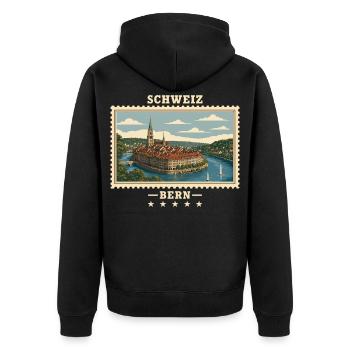Schweiz Bern Vintage Reisemarke - Unisex Premium Bio Zip Hoodie - Schwarz - Hinten - Nico (187cm)