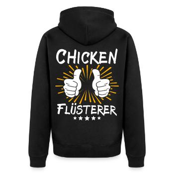 Chicken Spruch - Unisex Premium Bio Zip Hoodie - Schwarz - Hinten - Nico (187cm)